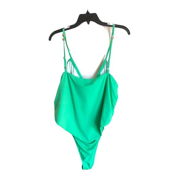 Pretty Little Thing NWT Green Bead Detail Ruched Cut Out Plus Swimsuit Size 22 - Picture 6 of 15